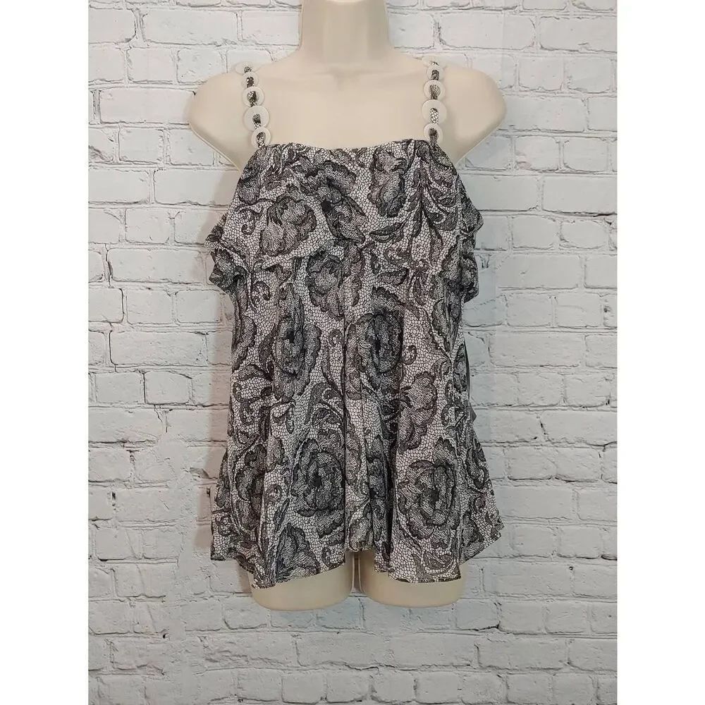 Nine West Women's Size 8 Black/White Crop Asymmetrical Blouse